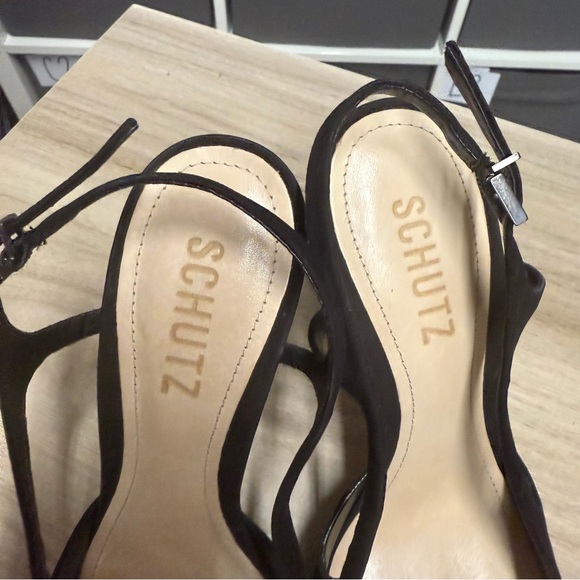 SCHUTZ Black Pointed Slingback Suede Heels - Picture 7 of 10
